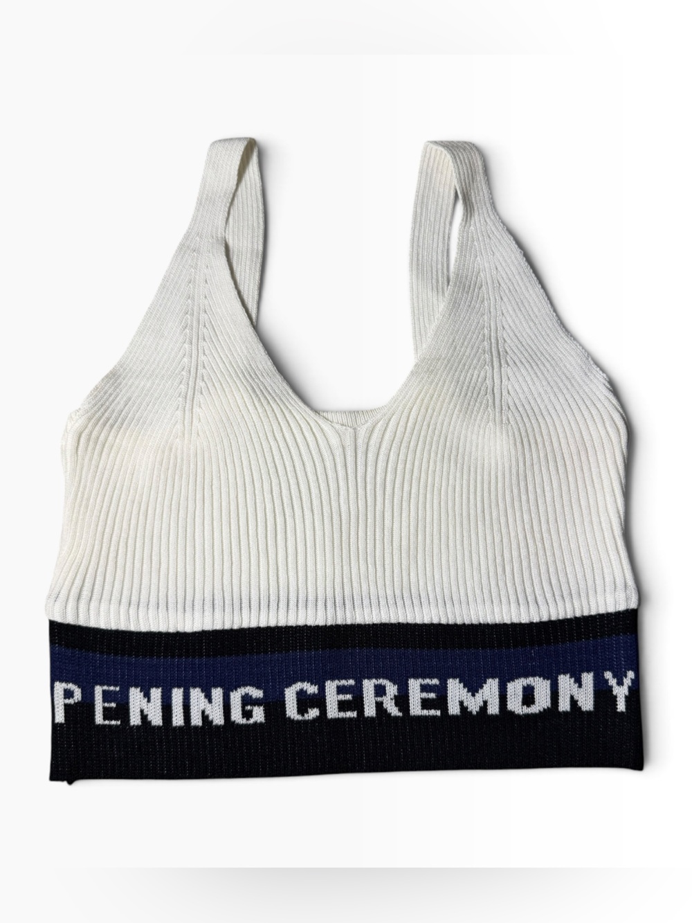 Opening Ceremony Women’s XS S White Navy Logo Ribbed Knit Crop Top